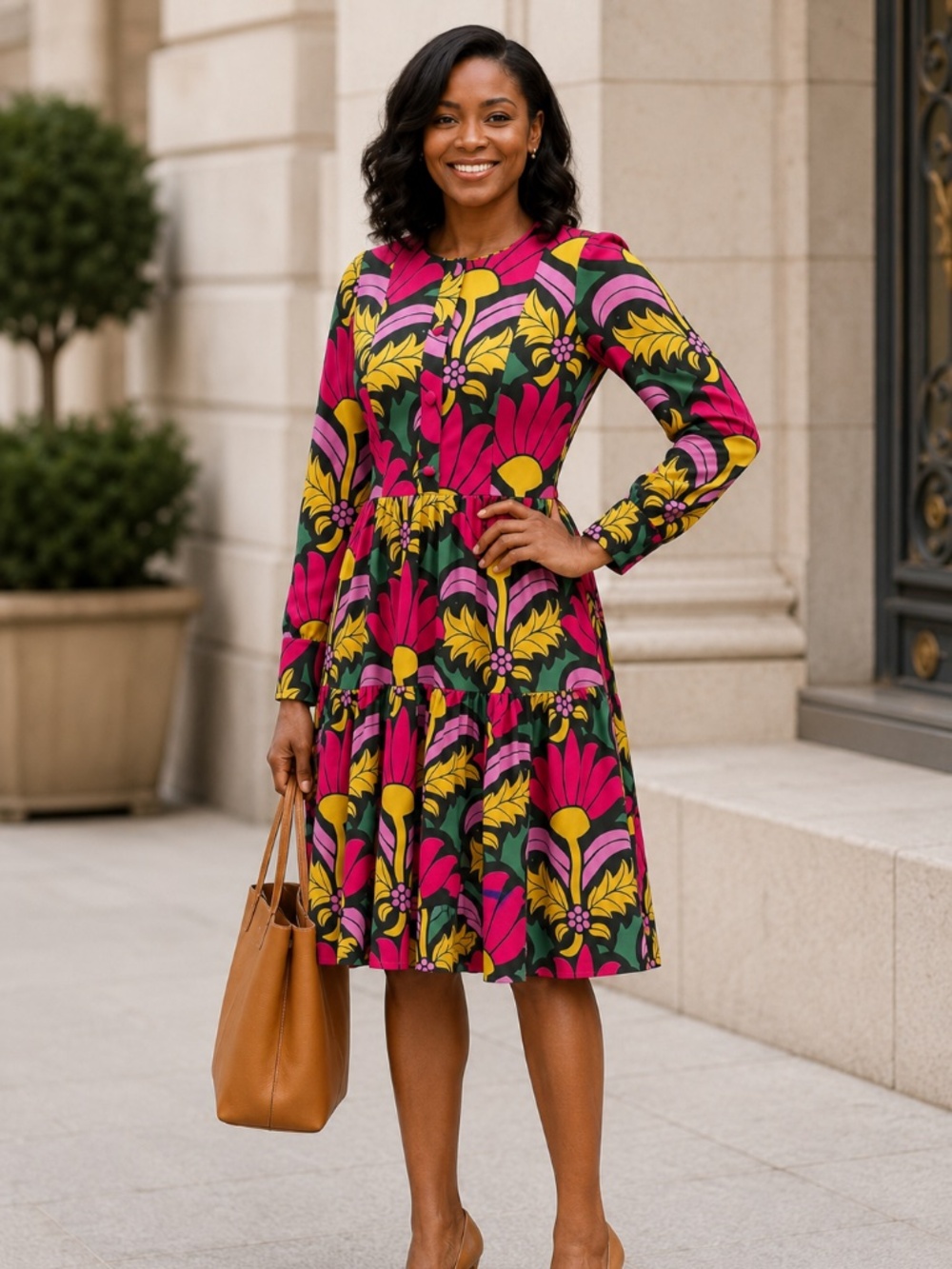 J. Crew | Vibrant Colored Floral Midi Dress | Size 8